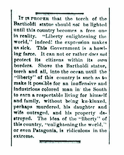 Excerpt from the November 27, 1886 edition of the African American-owned Cleveland Gazette.
