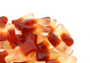 Happy Cola, Haribo candy,. cola flavored gummy sweet in the shape of cola bottles