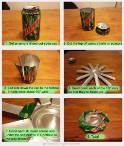 A mtnDEW can turned into a ashtray
