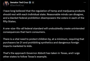 Senator Ted Cruz tweet on hemp ban