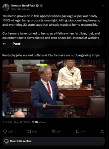 Senator Rand Paul Tweet on Hemp Ban