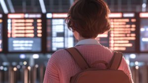 woman with a backpack at the airport