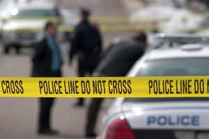 A police line at a crime scene