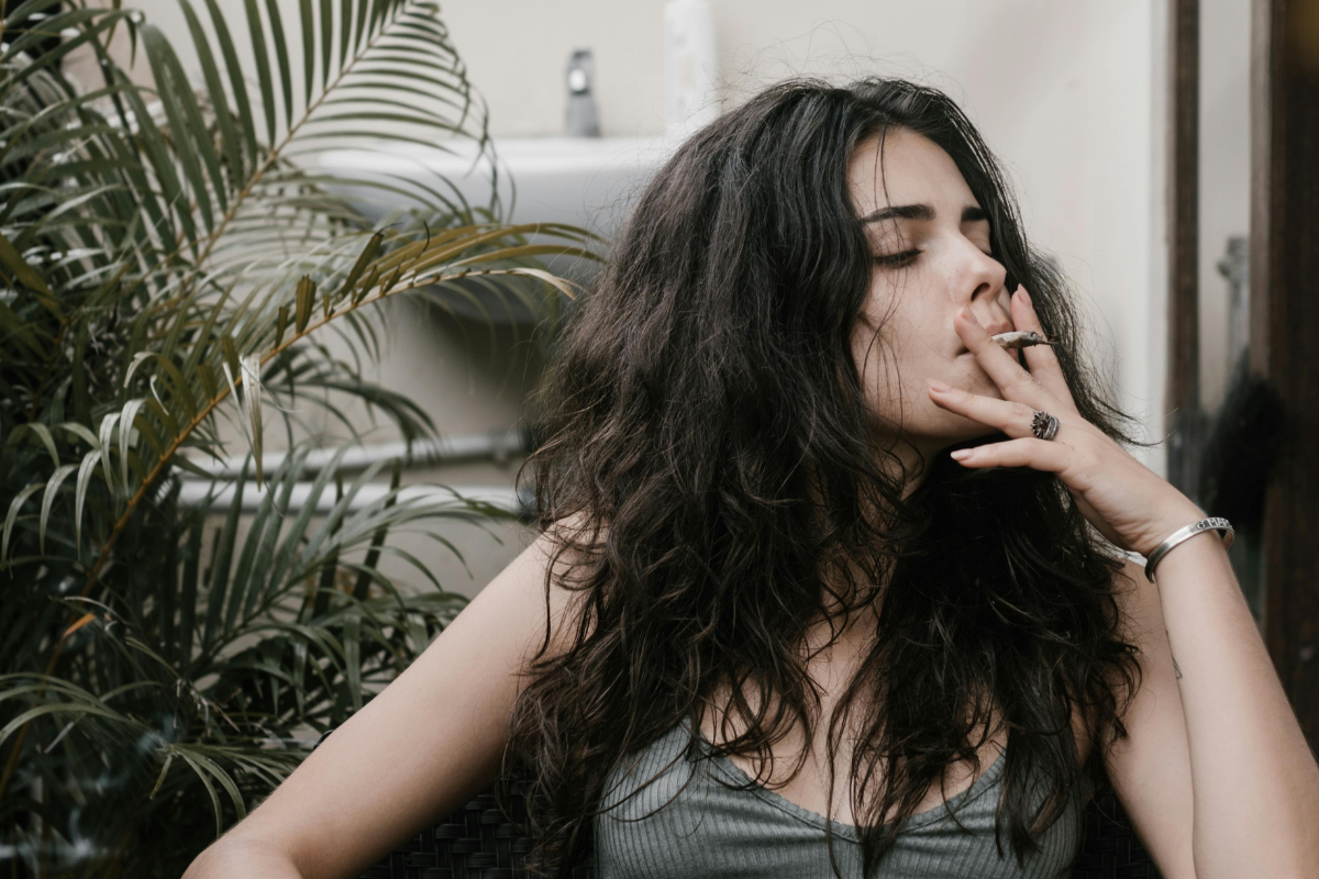 woman smoking a cigarette